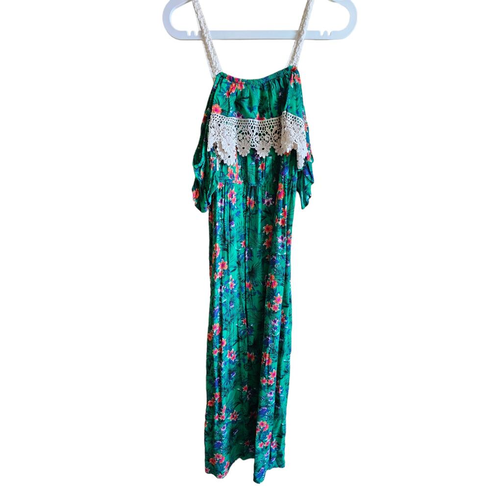 Maxi Off Shoulder Sleeve /Strap Hawaiian Print Summer Dress Size M